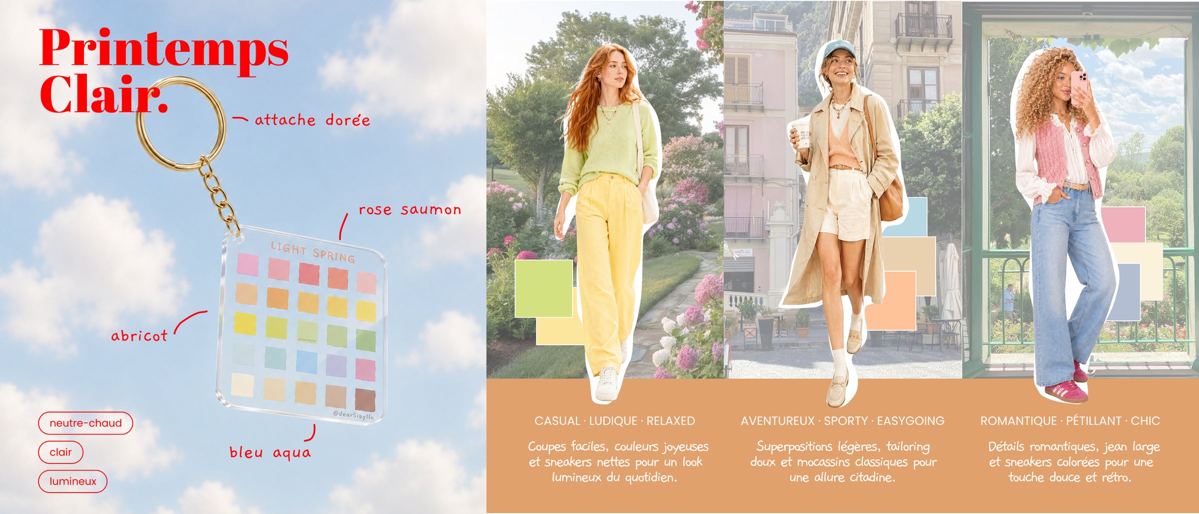 Porte-clés palettes colorimétrie printemps : Bright Spring, Printemps Lumineux, True Spring, Printemps Vrai, Light Spring, Printemps Clair par Dear Sibylla