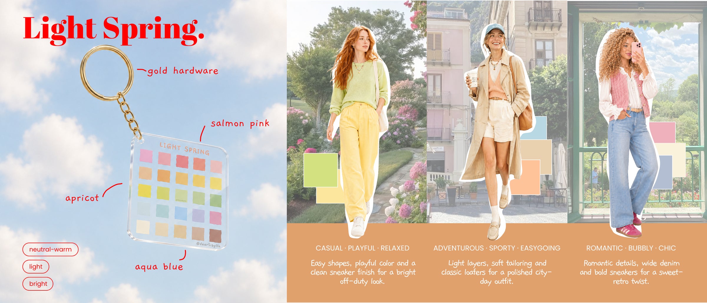 Spring seasonal color palette keychains: Bright Spring, True Spring and Light Spring by Dear Sibylla