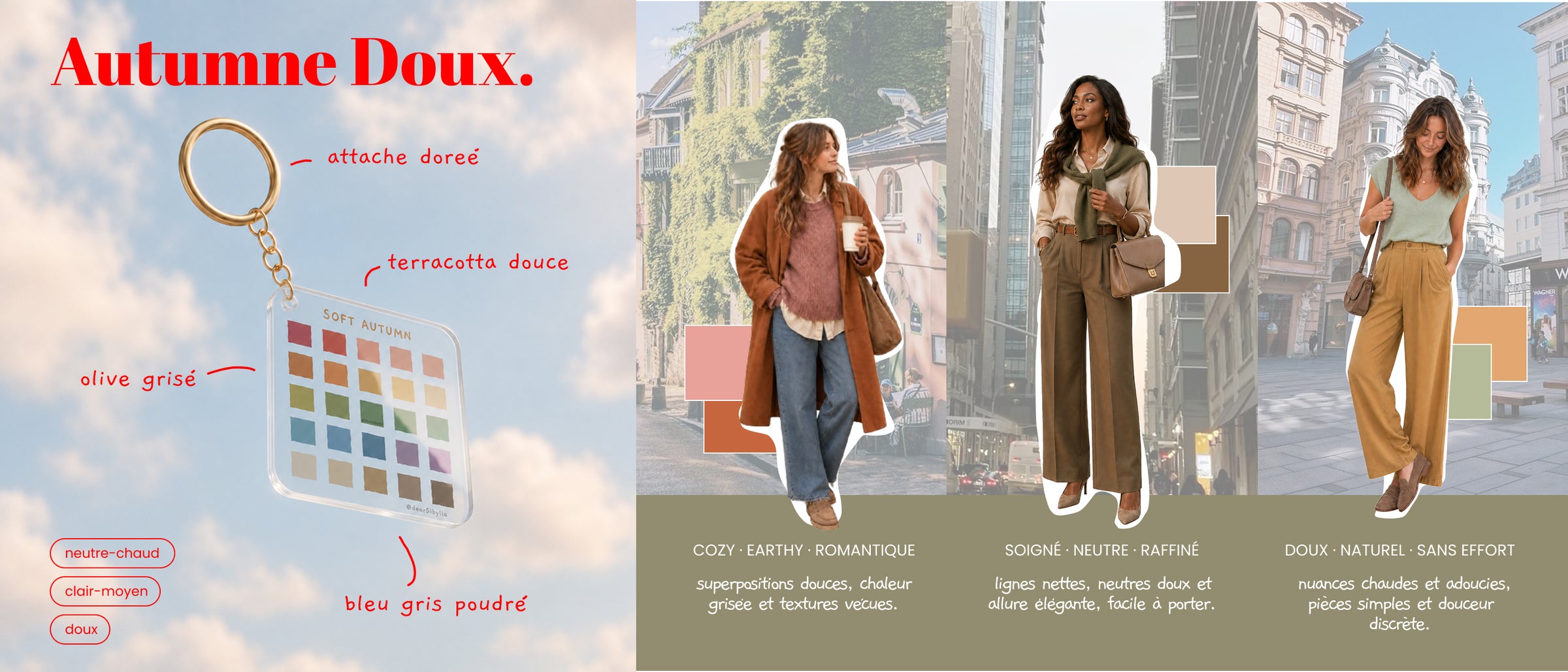 Porte-clés palettes colorimétrie automne : Soft Autumn, Automne Doux, True Autumn, Automne Vrai, Deep Autumn, Automne Profond par Dear Sibylla
