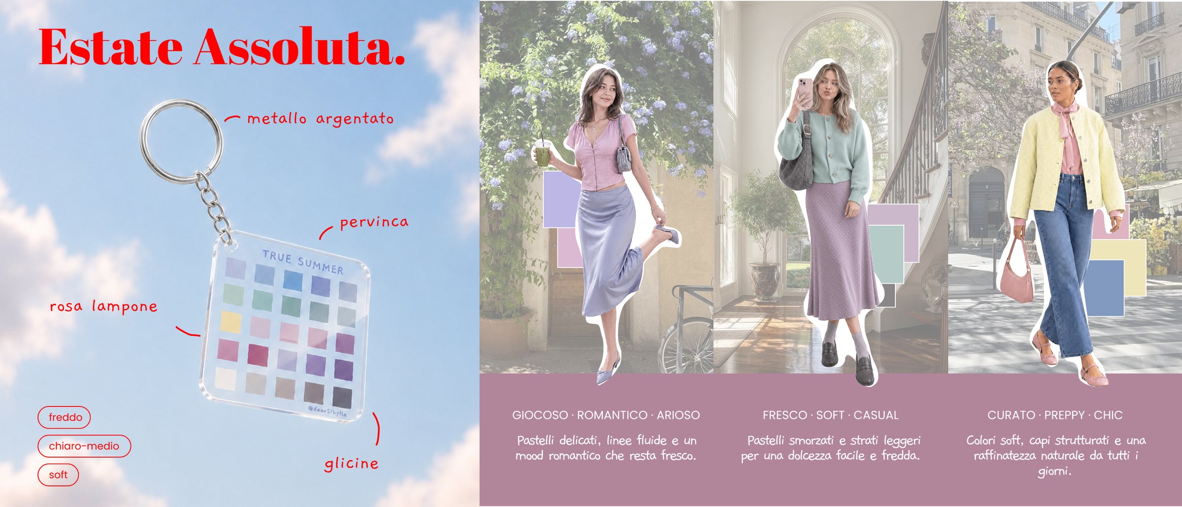 Portachiavi palette armocromia estate: Light Summer, Estate Chiara, True Summer, Estate Assoluta, Soft Summer, Estate Soft by Dear Sibylla
